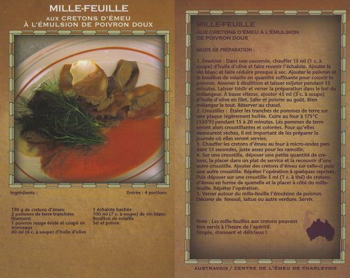 Mille-Feuille aux cretons d’émeu à l’émulsion de poivron doux