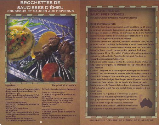 Brochette de saucisse d’émeu couscous et sauces aux poivrons