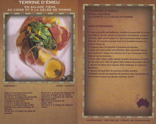 Terrine d’émeu en salade tiède au cidre et à la gelée de pomme