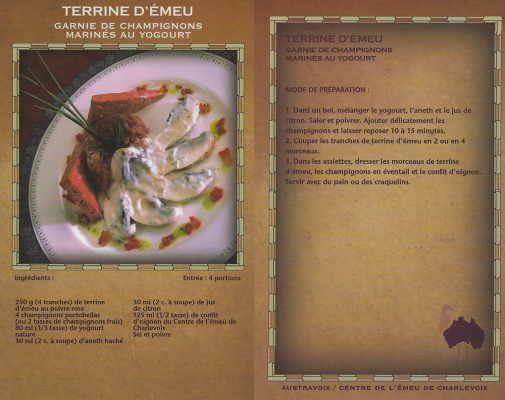Terrine d’émeu garnie de champignons marinés au yogourt